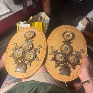 Vintage Coconut Shell Floral Wall Art Plaques